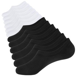 CLOSEMATE 6 Pairs Trainer Socks Men & Women Non-Slip Heel Ankle Socks Breathable Mesh Invisible Socks Combed Cotton 200 Needle, 3Black3White, 47 - 50