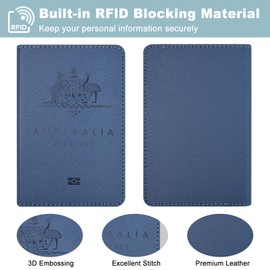 YAVIV Passport Holder for Women and Men, Premium Leather Travel Passport Wallet RFID Blocking Passport Cover, Blue