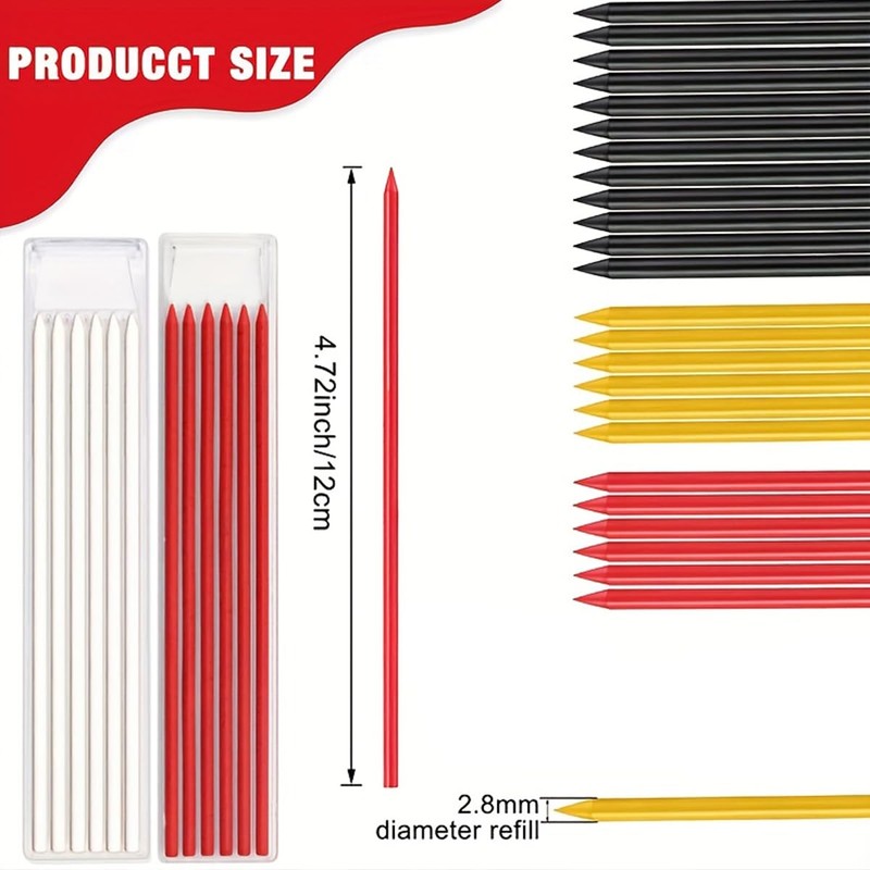 MROOFUL 36 PCS Pencil Refills,2.8mm Carpenter Pencil Lead, Solid Deep