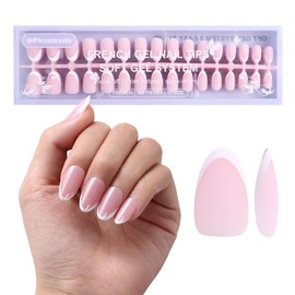 Press on Nails, 256pcs Pink French Tip Press on Nails, Short Almond French Soft Gel Nail Tips, No Need to File Tips Pre-lasting, Acrylic Fake Nails for Women Nail Art DIY 16 Sizes