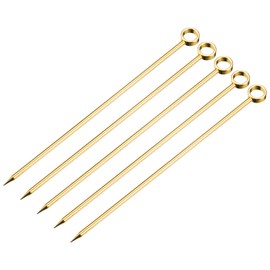 sourcing map Metal Cocktail Picks 5Pcs, Reusable Stainless Steel Cocktail Toothpick Circle Shape for Drinks, Appetizer, Fruits - Gold