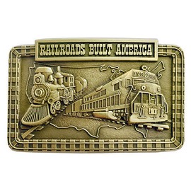 Indiana Metal Craft Men's Railroads Built America Belt Buckle - Railroad Scene Solid Brass Belt Buckle, Perfect for History Enthusiasts - Made in USA