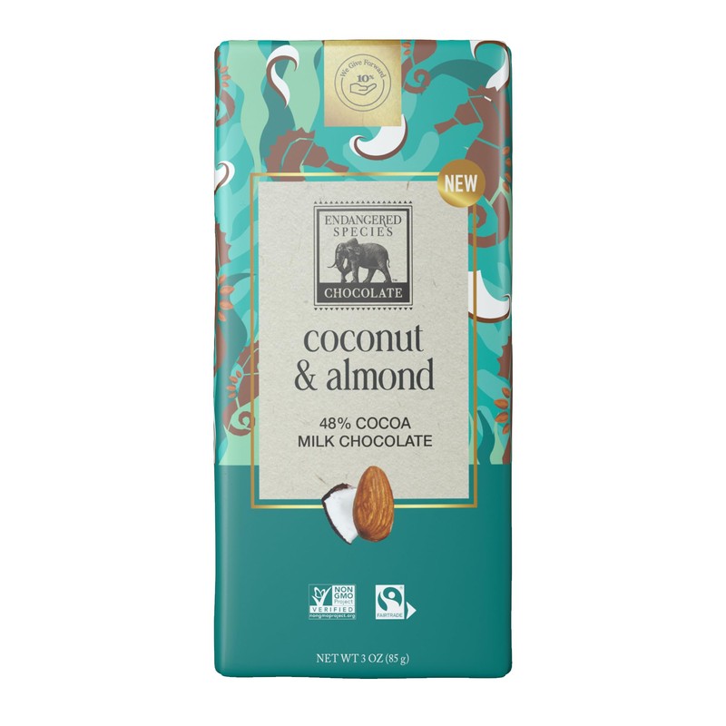 Endangered Species Chocolate Coconut, Almonds + 48% Milk Chocolate -