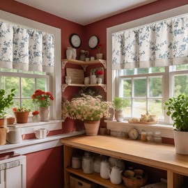 jinchan Linen Kitchen Valance for Windows 16 Inch Floral Double Layer Valance Living Room Laundry Room Room Darkening Rustic Cottagecore Farmhouse Flower Window Treatment 1 Panel Blue on Beige