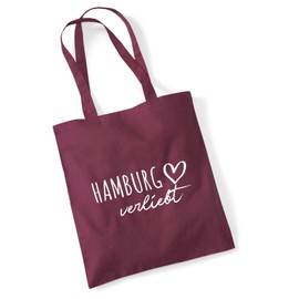 huuraa Jute Bag Hamburg in Love Gift Bag 10 Litres Cotton Hamburg Gift Idea, burgundy, Unit size