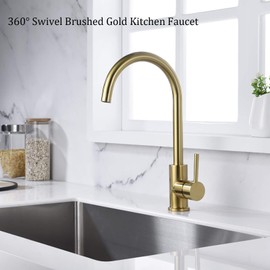 CUZRSIEYI Kitchen Faucet Brushed Gold Kitchen Sink Faucet Deck Mounted High Arc 360° Swivel Kitchenxer Tap Single Handle Kitchen Sink Tap with Cold and Hot Water