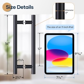 EaseLife 16" Double Sided Push Pull Door Handle,Matte Black,Stainless Steel,H Shape Sliding Door Handle,Fit for Glass Door Wooden Door,2 Pack