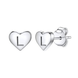 Delicate S925 Silver Heart Pendant Earrings Gift 26 Letter Initial A-Z Stud Erarrings For Women Girls Mum Daughter Sisters Friends Lover Birthday Christmas Party Silver Jewellery (L)