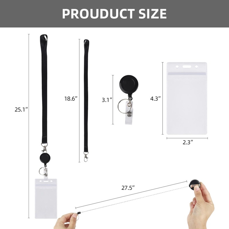 BTYMS 6 Pcs ID Card Holder Set 25-Inch Lanyard +