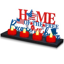 Rossesay 4th of July Flameless Tea Light Candle Stand Table Centerpiece Decoration with Lighted Table Candle Holder Decoration Return Gifts for Festival Holiday(Red White Blue,4th of July)