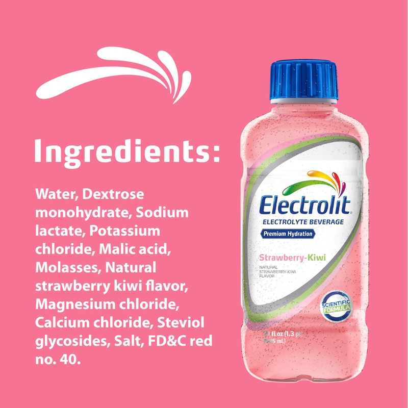 Electrolit, Electrolyte Beverage, Strawberry-Kiwi, 21 Fl Oz bottle (Pack of