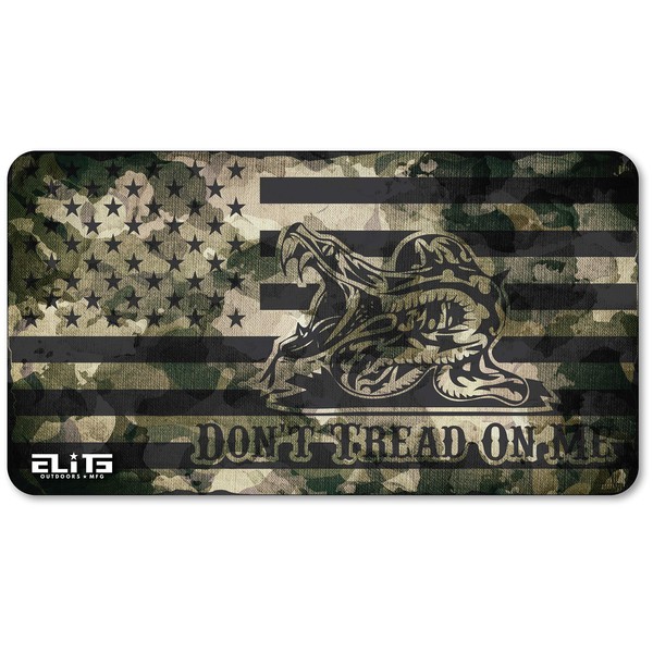 ELITE OUTDOORS MFG Dirty CAMO Gadsden Don't Tread ON ME USA Flag Gun Cleaning MAT 12inch x 22inch. Made in The USA. Free Wallet Bottle Opener Included. 