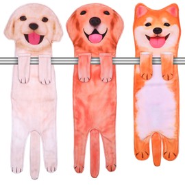 WLLHYF 3PCS Golden Retriever Dog Hand Towels Golden Retriever Dish Towels for Bathroom Kitchen Cute Funny Washcloths Face Towels Dogs Towel Decor for Dog Lovers