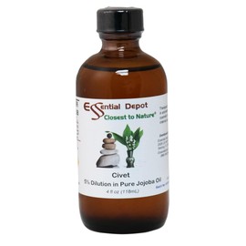 Civet Essential Oil 5% Dilution in Jojoba - 4 fl oz - Essential Oil Protective Amber Glass Bottle with a Safety Sealed phenolic Screw Cap