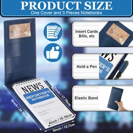 Resurhang 3 Pcs Reporters Notebook with PU Leather Cover Pen Journalists Notebook Steno Pads Top Spiral Lined Notepad Gifts for Christmas Graduation Reporter Journalists(Dark Blue,4" X 8")