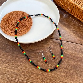 QRH Juneteenth African Beaded Earrings Necklace Bracelet Set Jamaica African Drop Dangle Earrings Africa Resin Beads Necklace Black History Month Jewelry Costume Accessory