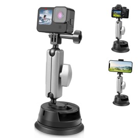 PULUZ Car Suction Mount 360° Rotatable Windshield Window Camera Mount for GoPro Hero 12 11 10 9 8 7 Insta360 X3 DJI Action Camera Accessories with 1/4 Thread Phone Mount