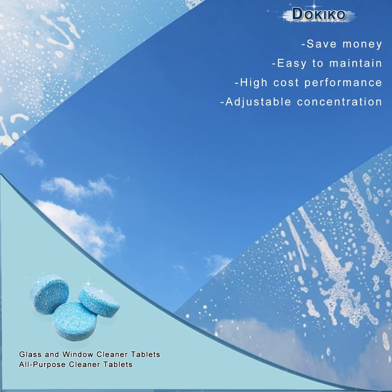 DOKIKO Glass Cleaner Refill Tablets - 50 Concentrated Multi-Surface Cleaning