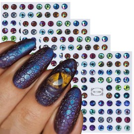 Dinosaur Eyes Nail Art Stickers Decals, 3D Lizard Eyes Nail Self-Adhesive Sticker Designs Demon Eyes Glitter Nail Transfer Decal Acrylic Supplies Decorations for Women Girls Manicure Art Tips