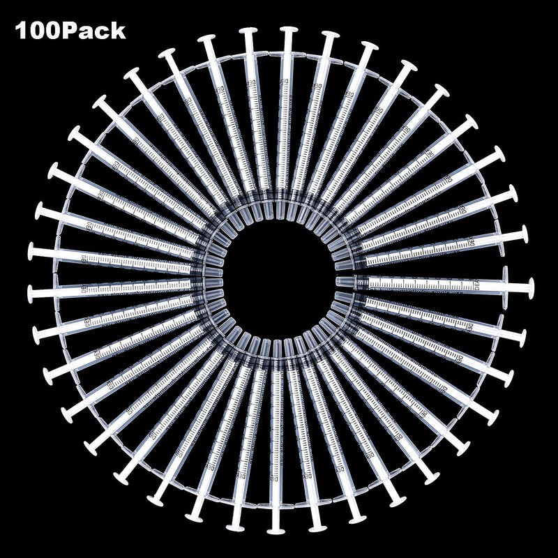 100pcs 1ml Plastic Syringes with caps for Scientific Labs Experiment