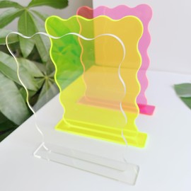 10 Pack Wavy Rectangle Sign with Base, 7 x 5 Inch, Modern DIY Table Numbers for Wedding (Clear)