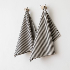 LinenMe Jazz Linen Cotton Tea Towels, Set of 2, Black