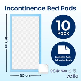 10 x Incontinence Bed Pads - Triple Layer 160cm x 80cm, Soft, Absorbent, Odor Control Incontinence Bed Sheets - Suitable for Elderly, Infants, and Post-Surgery Care (1 Pack of 10)