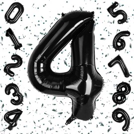 Exgox Number Balloons, Black Aluminum Balloons, Birthday 40 Inch Number 4, Number 4, Happy Birthday Decoration, Boys, Girls, Gifts, Anniversaries, Celebrations, Parties, Weddings, Receptions