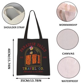 Up Movie Tote Bag Carl And Ellie Flying House Gift Movie Fans Canvas Shopping Tote Bag (BLK-PA FA 2009 tote CA)