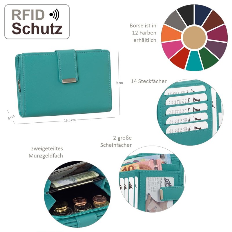 Ledershop24 Women’s Leather Wallet Purse, Various Colours Gift Set and