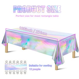 Iridescent Plastic Tablecloth 54" x 108" Iridescence Party Table Cloth Rectangle Laser Disposable Table Covers Holographic Foil Party Decoration, Birthday, Wedding, Christmas Decorations (16 Packs)