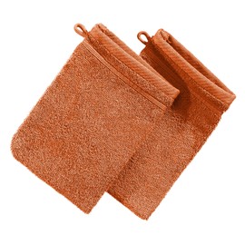 Erwin Müller Heidelberg Washing Mitt, Pack of 2, 100% Cotton, Terracotta, 15 x 21 cm, Soft Quality, Absorbent and Heavy Duty, Practical Thanks to Loop (Other Colours)