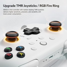 RunSnail 8Bitdo Ultimate 2 Wireless 2.4G Controller for Windows Android, TMR Joystick, Adjustable Trigger Locks, Star-Ring RGB Lights, Gamepad with Charging Dock (White)