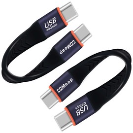 COMeap Short USB C Cable, 40Gbps USB4 4 Inch Support 100W PD Fast Charging, 8K Display, Thunderbolt 4/3 Interface, Flat USB C to USB C for Steam Deck, ROG Ally, Laptop, Tablet, Phone (2-Pack