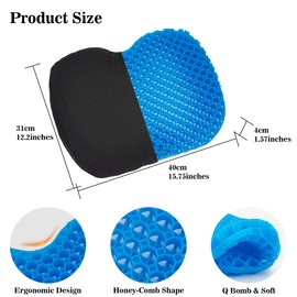 Kayak Seat Cushion, Anti Slip Gel Seat Cushion for Long Sitting on Boat, Canoe, Sup, Chair (Blue)
