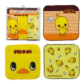 Hiyoko-chan Microfiber x Cotton Print Towel, Set of 3, Chicken Ramen Pattern, Approx. 7.9 x 7.9 inches (20 x 20 cm)