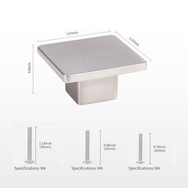 AOKENBAO1.57 Inch Square Kitchen Cabinet Knob Drawer Knob Satin Nickel Cabinet Hardware Solid Cabinet Handle Modern Hardware Knob 6-Pack(High-end Nano-Coated Brushed Nickel)