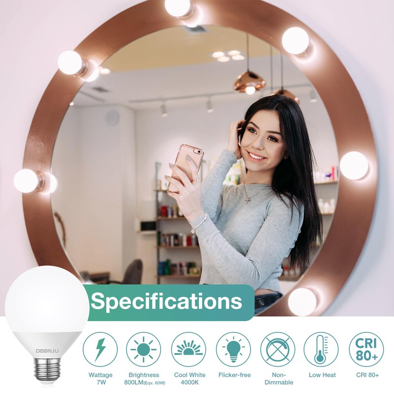 DEGNJU LED Vanity Light Bulbs, 60W Equivalent, Bathroom Light Bulbs