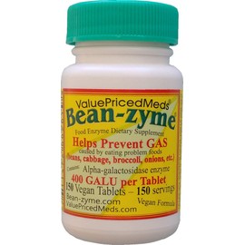 Bean-Zyme Gas Relief for Adults Extra Strength (150 ct) is 400 GAUL per Tablet Alpha Galactosidase, Vegan, Cost Less, Digestive Enzyme Dietary Supplement Natural Food Enzyme