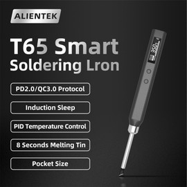 ALIENTEK T65 Soldering Iron Kit, 65W Portable Soldering Iron, 80°~420°C Fast Heating,Digital OLED Screen Display, 5 Solder Tips,Auto Sleep (KR solder tips+C2C data line 100W)