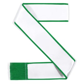 Party to Be Plain Sash with Tassels Blank Satin Sash for Adults 3.9" Wide x 74.8" in Total Length (White with green border)