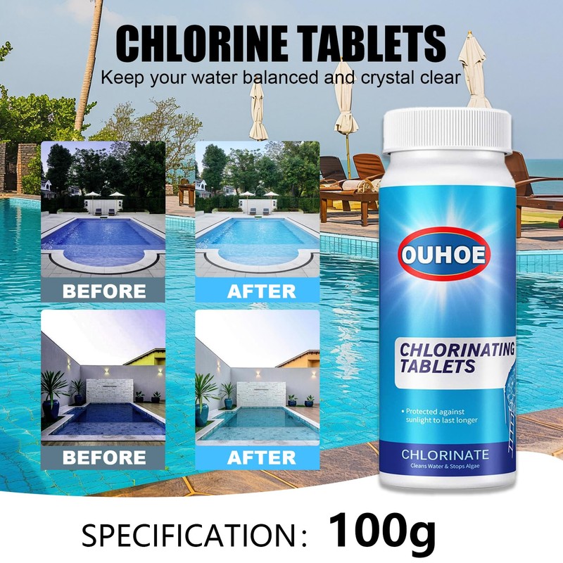 100PCS Chlorine Tablets for Swimming Pool and Spas Multifunctional Clearwater