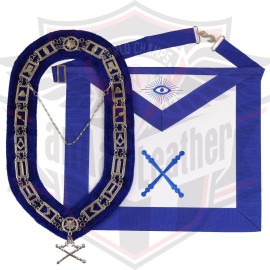 Masonic - Master Mason SILVER Jewel Colar and EMBROIDERED Apron Bag