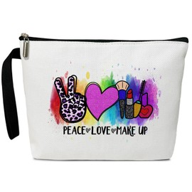 BSNZZIO Peace Love Cosmetic Bag for Women Friends Accessories Organizer, Travel Essentials Purse Toiletry Pouch Cosmetic Bag with Zipper(Peace love makeup) -21