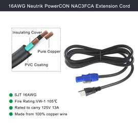 wininks 12FT NEMA 5-15P to NAC3FCA PowerCON Cable - 16AWG PowerCON True1 Extension 3 Prong Power Cord Heavy Duty, 20A IP65 Waterproof powerCON Male Connector for Outdoor Stage Light/LED Screen