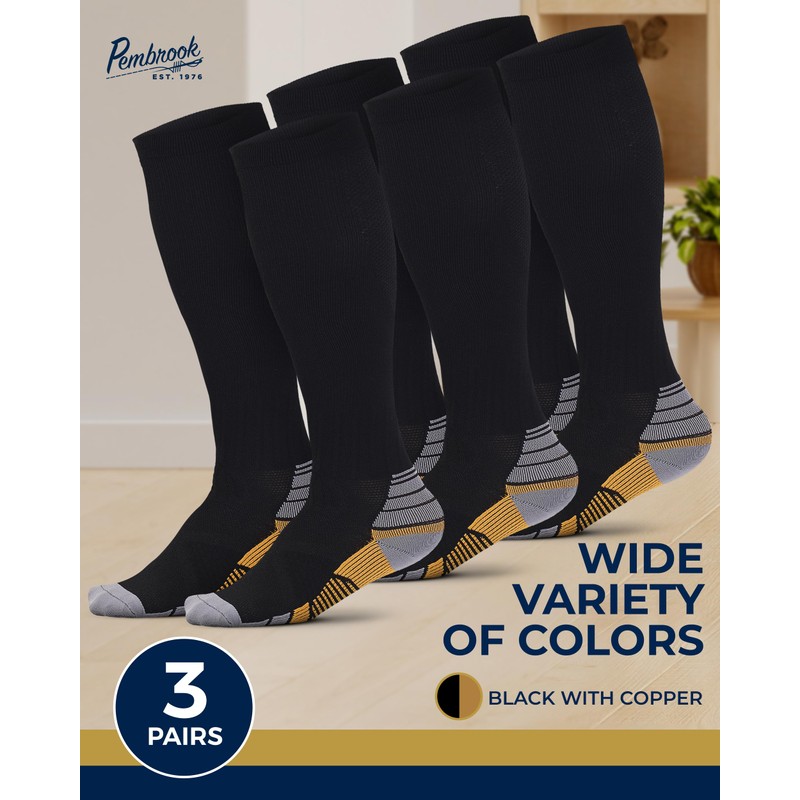 Pembrook 3 Pairs Compression Socks 20-30 mmHg - Travel Compression