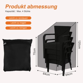 Garden Chair Cover, Waterproof Protective Cover for Stacking Chairs, 210D Oxford, Tear-Resistant, UV and Windproof Garden Furniture Cover, with Drawstring (64 x 64 x 70/120 cm)