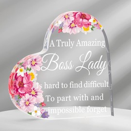 Yalikop Boss Gifts for Women, Best Gifts for Boss Female, Boss Lady Gifts for Women Acrylic Boss Office Desk Decor Heart Appreciation Gift Plaque for Boss Birthday(Graceful Style, 4 x 4 x 0.4 Inch)