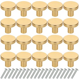 JMIATRY 20 Pcs Gold Drawer Knobs, 25 * 20 mm Round Brass Cabinet Knobs with Screws, Gold Drawer Handles for Drawer, Cupboard, Wardrobe and Furniture Decoration