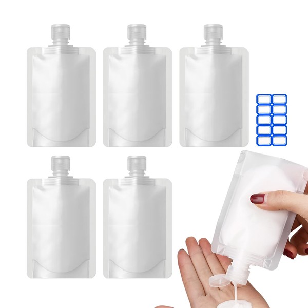 Mesanda Individual Travel Liquid Packaging Pouch Containers in a Bag Travel Bottle, Refill Bottle, Divided Bottle, Leak Proof, Refillable Containers, Cream, Lotion, Emulsion, Storage, Shampoo Bottle, Transparent, Sealable, 5 Pack Capacity, 1.0 fl oz (30,